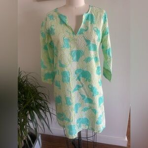 Gretchen Scott Aqua and White Patterned Tunic Dress